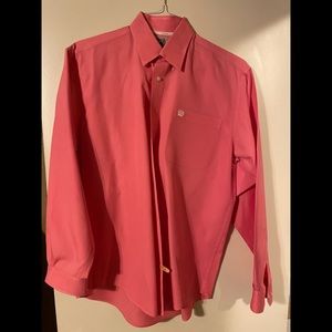 Men's Pink Cinch Long Sleeve Button Down Shirt